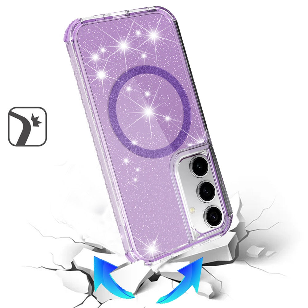 For Apple iPhone 17E /16E Magnetic Circle Compatible with Magsafe, Bling Glitter Sparkle 3-in-1 Hybrid Shockproof TPU Bumper Case Cover Purple