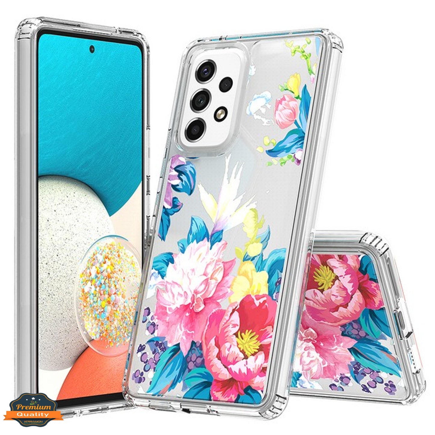 For Samsung Galaxy S25 Ultra Floral Pattern Hybrid Transparent TPU Silicone, Shock Absorption Bumper, Hard Back Slim Case Cover