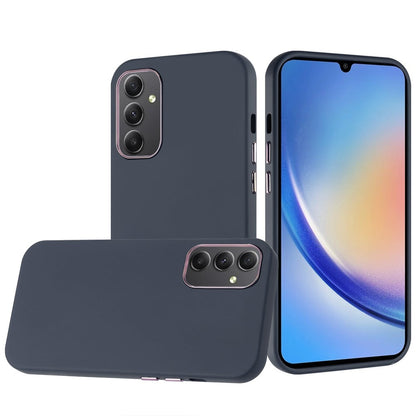 For Samsung Galaxy A15 5G Slim Classic Hybrid Around Rubber Gummy Gel Slick Hard PC Silicone TPU Chromed Button Case Cover Black