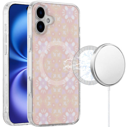 For Apple iPhone 17 Stylish Pattern Fashion IMD Printed Design TPU Double Layer Slim Shockproof with Magnetic Back Case Cover Flowers Pink Gradient