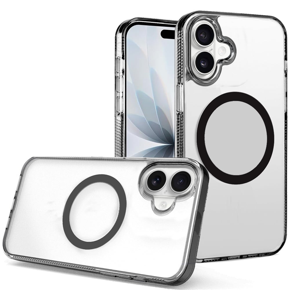 For Apple iPhone 17 (6.3") MagSafe Compatible Integrated Technology Clean Transparent Hybrid Armor TPU Frame Case Cover Black
