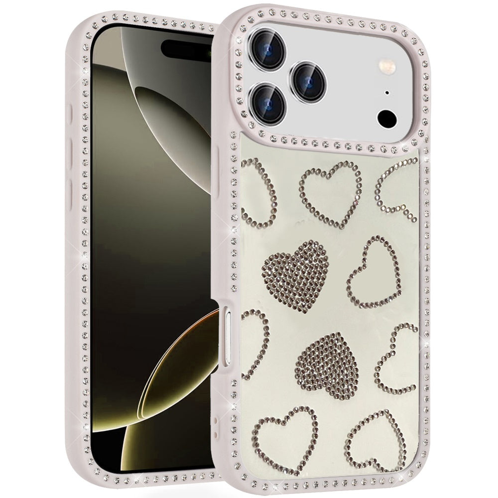 For Apple iPhone 17 Pro (6.3") Spread Love Glitter Shimmer Bling Diamond Edge Hybrid Drop Protection Shockproof Design Case Cover