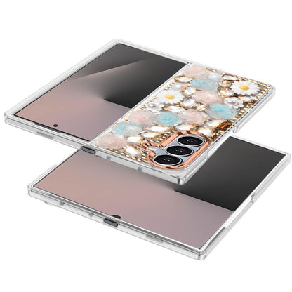 For Samsung Galaxy Z Fold 7 Fashion Daisy Floral Series, Full 3D Bling Crystal Diamonds Sparkling Rhinestone Glitter Hybrid Design Case Cover