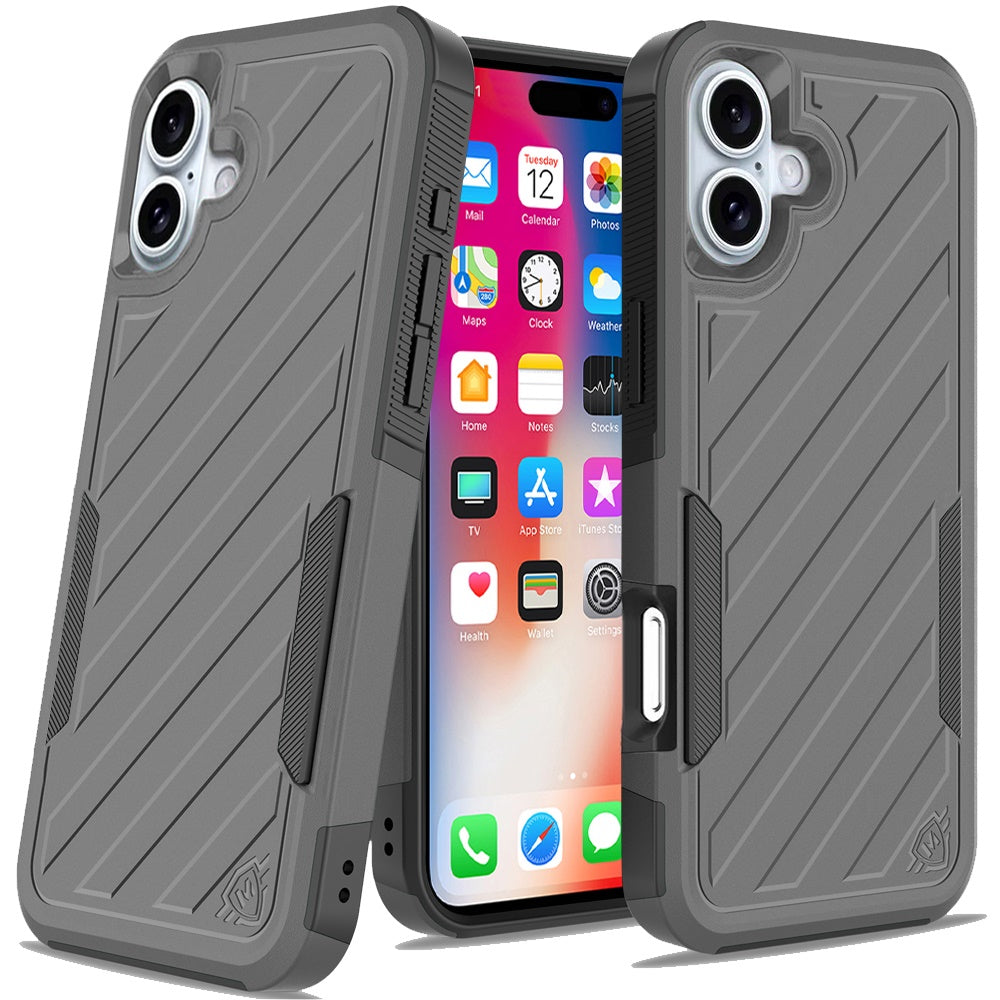 For Apple iPhone 16 Plus (6.7") Premium Design Hybrid lined Shockproof Rugged Textured 2in1 Hard PC & Silicone TPU Non Slip Tough Case Cover