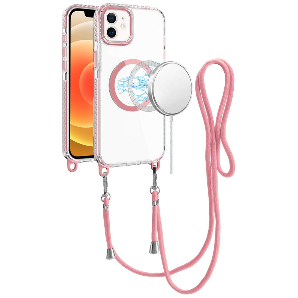For Apple iPhone 11 Clear Magnetic Frame PC Back Shockproof Protective Case with Detachable Lanyard Strap, Compatible with MagSafe Case Cover