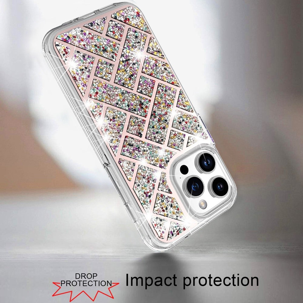 For Apple iPhone 16 Pro (6.3") Sparkly 3D Design Diamond Shockproof Protective Bling Rhinestone Hybrid Skin PC + TPU Case Cover