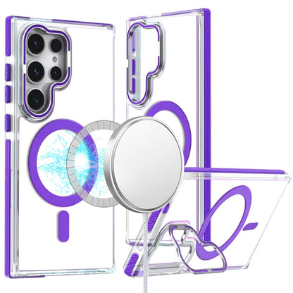 For Samsung Galaxy S25 /S24 Hybrid Clear Back Case with Invisible Camera Bracket Stand, MagSafe Magnetic Circle, Shockproof Color Frame Case Cover