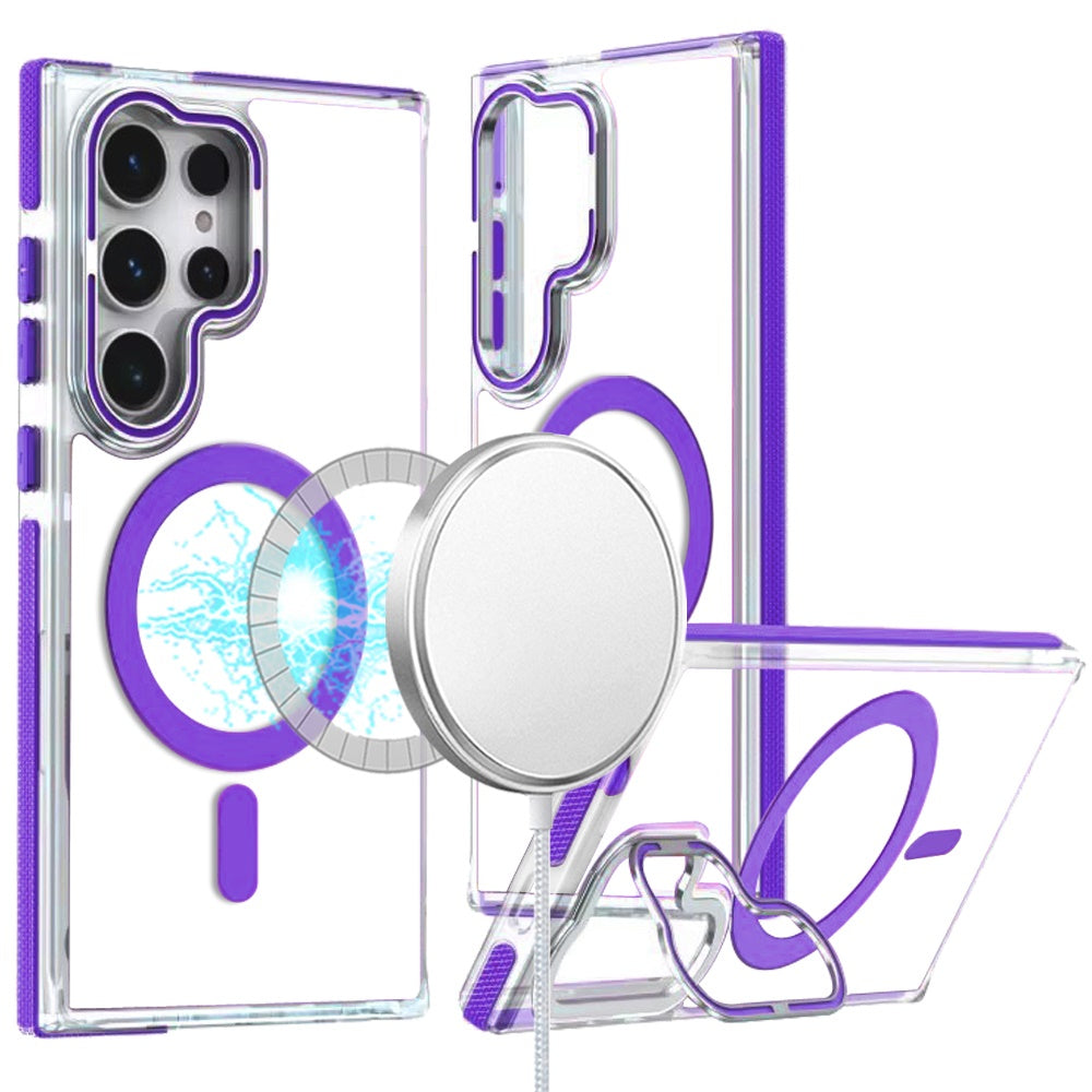 For Samsung Galaxy S25+ /S25 Plus /S24+ Plus Hybrid Clear Back Case with Invisible Camera Bracket Stand, MagSafe Magnetic Circle, Shockproof Color Frame Case Cover