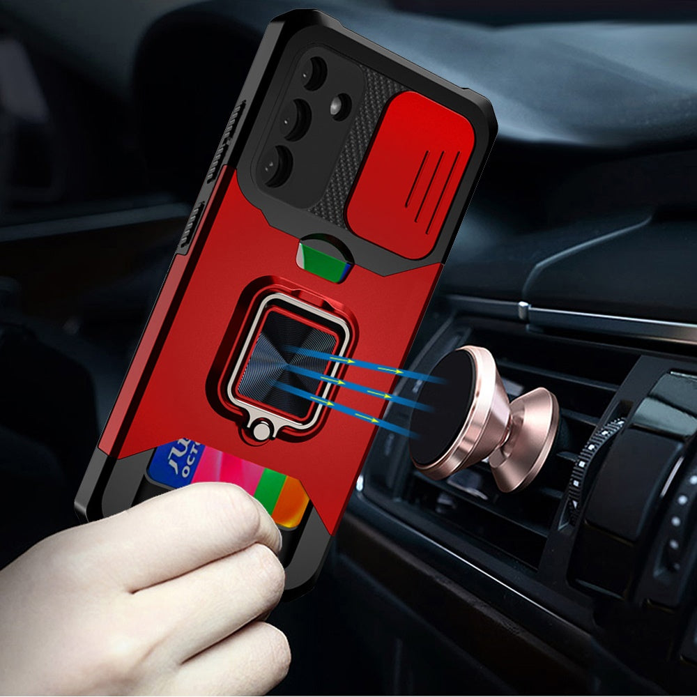 For Samsung Galaxy A57 Wallet Case with Ring Stand & Slide Camera Cover Back Credit Card Slot Holder, Military Grade Case Cover