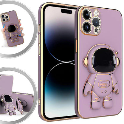 For Apple iPhone 15 Pro Max (6.7") Astronaut Hidden Stand Holder Plating Hybrid Electroplated Bumper Shockproof Armor  Phone Case Cover