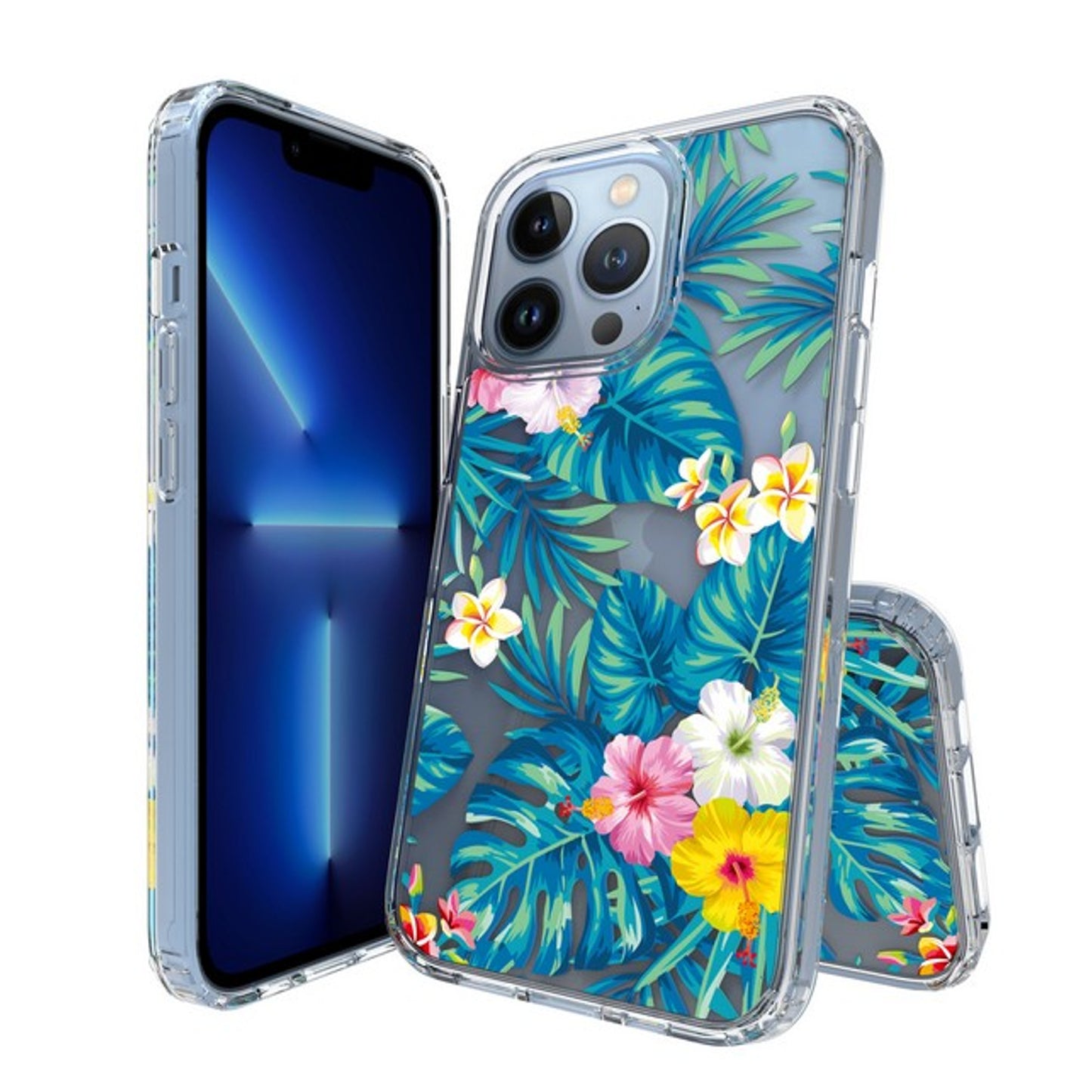 For Apple iPhone 16 Pro Max (6.9") Floral Patterns Design Clear TPU Silicone Shock Absorption Bumper Slim Hard Back Case Cover