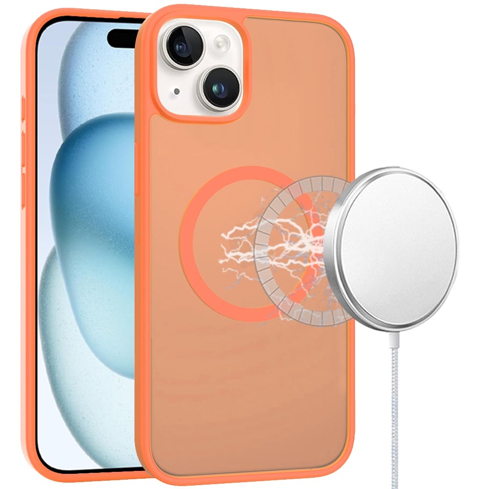 For iPhone 15 Plus (6.7") MagSafe Compatible Case Hybrid Soft TPU Bumper Hard Translucent Matte Back Slim Shockproof Case Cover Cosmic Orange