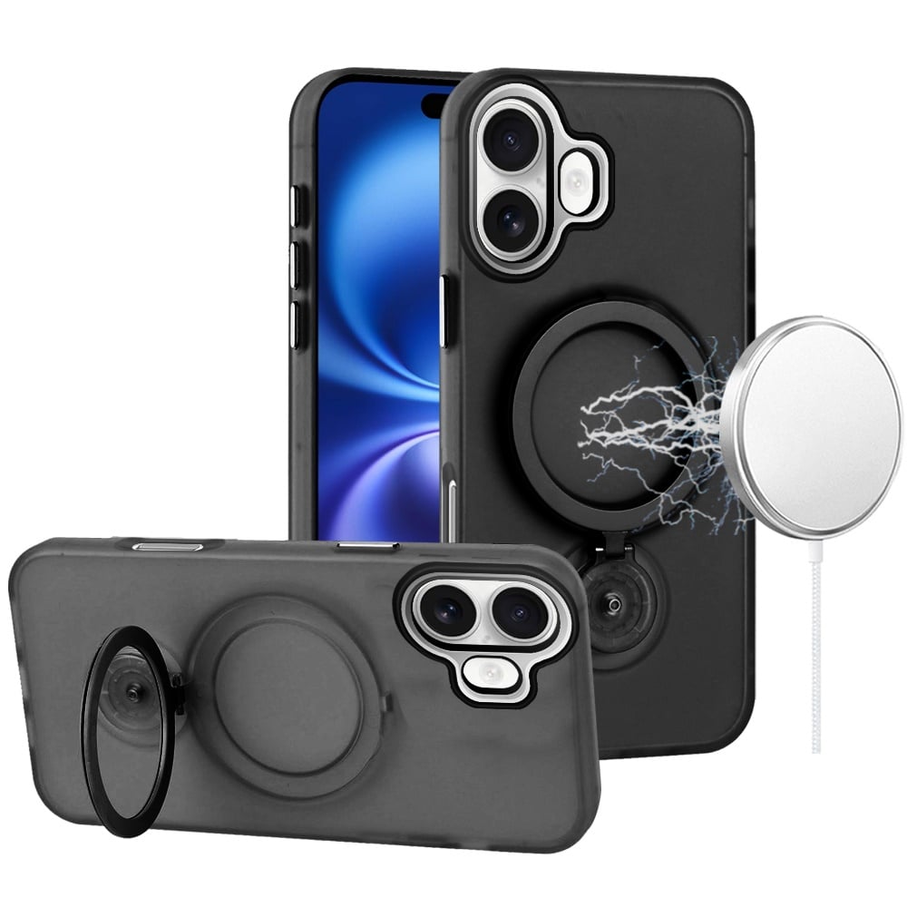 For Apple iPhone 17 (6.3") MagSafe Compatible with 360° Ring Stand, Magnetic Kickstand, Slim Hybrid Protective Case Cover Black
