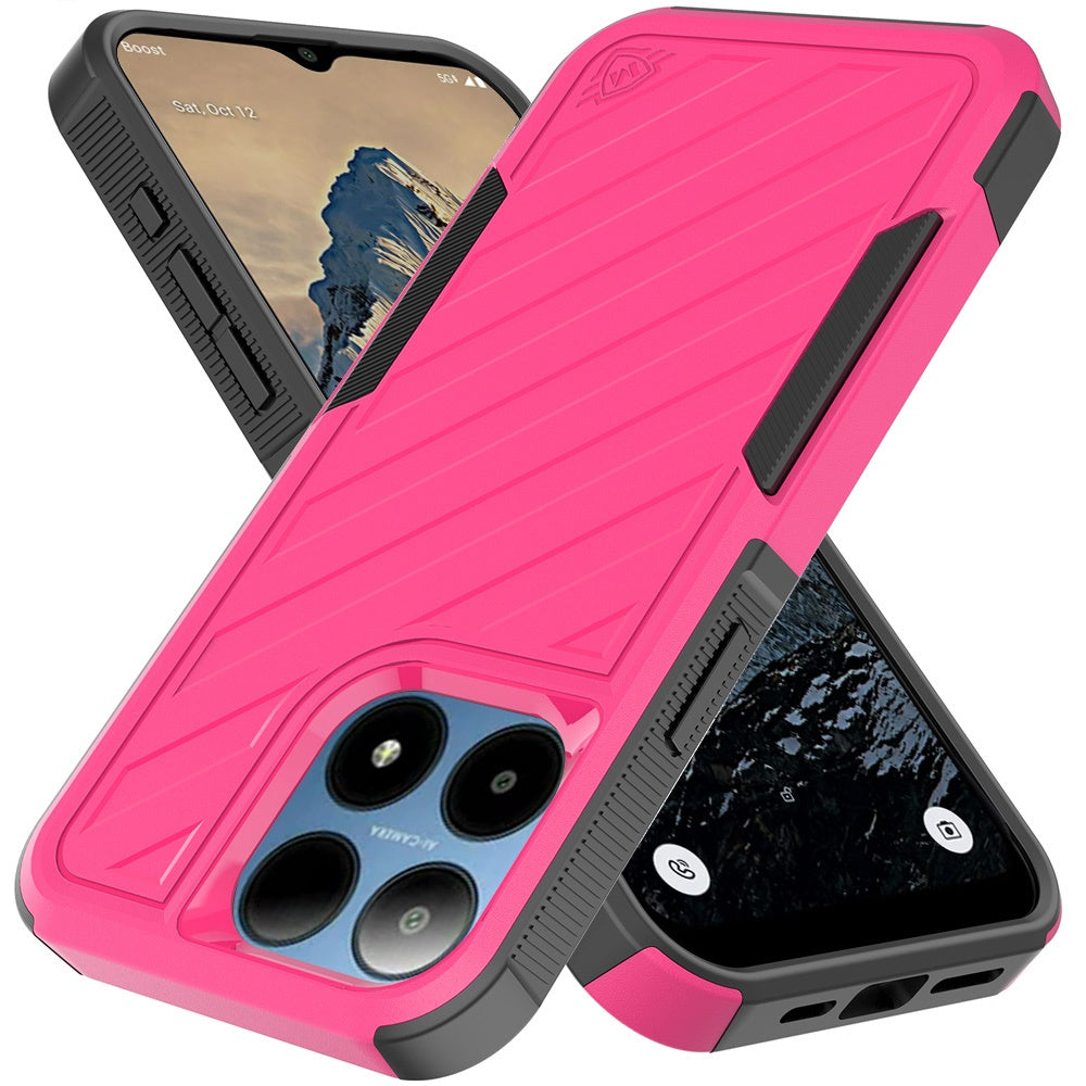 For Boost Mobile Summit 5G Hybrid lined shockproof dual layer Rugged 2in1 Hard PC & Silicone TPU Non Slip Textured Tough Armor Case Cover