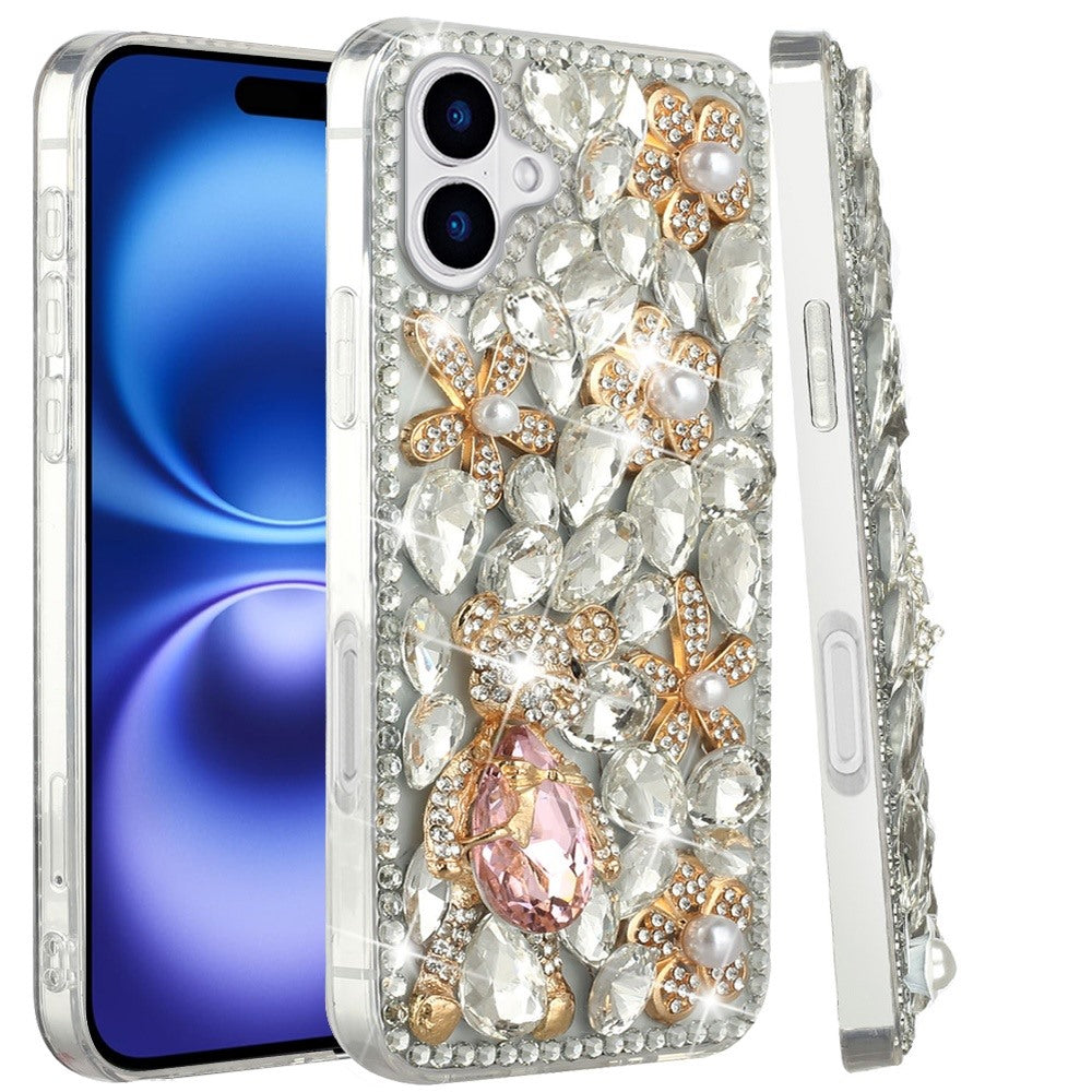For Apple iPhone 17 (6.3") Bling Crystal 3D Full Diamonds Luxury Sparkle Rhinestone Hybrid Protective Case Cover