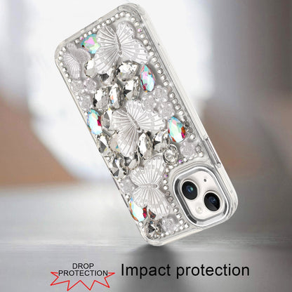 For Samsung Galaxy A16 3D Diamond Floral Butterfly Bling Stone Hybrid, Sparkly Rhinestone Gemstone Back Shockproof Case Cover