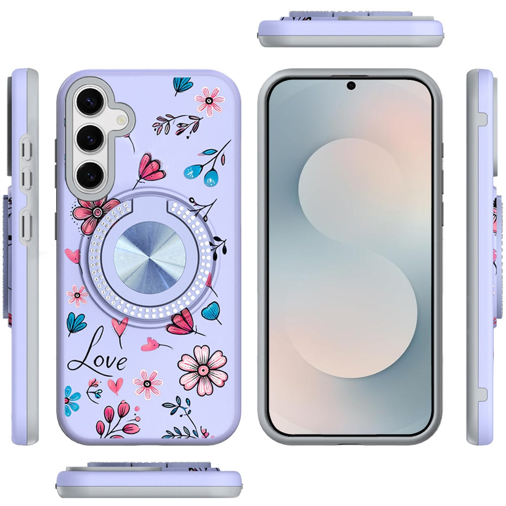 For Samsung Galaxy S26 Pattern Design Hybrid with Invisible Ring Stand & Magnetic Back, Shockproof Protective Grip Case Cover