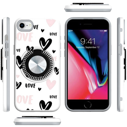 For Apple iPhone SE 3 (2022) SE/8/7 Pattern Design Hybrid with Invisible Ring Stand & Magnetic Back, Shockproof Protective Grip Case Cover