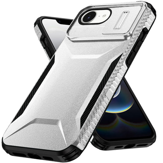For Apple iPhone 16e Slim Fit Shockproof Hybrid with Slide Camera Window Covering, Rugged Tpu Silicone Hard PC Bumper Case Cover Silver
