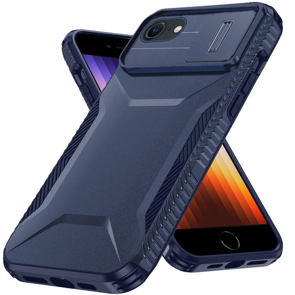 For Apple iPhone SE 3 (2022) SE/8/7 Slim Fit Shockproof Hybrid with Slide Camera Window Covering, Rugged Tpu Silicone Hard PC Bumper Case Cover