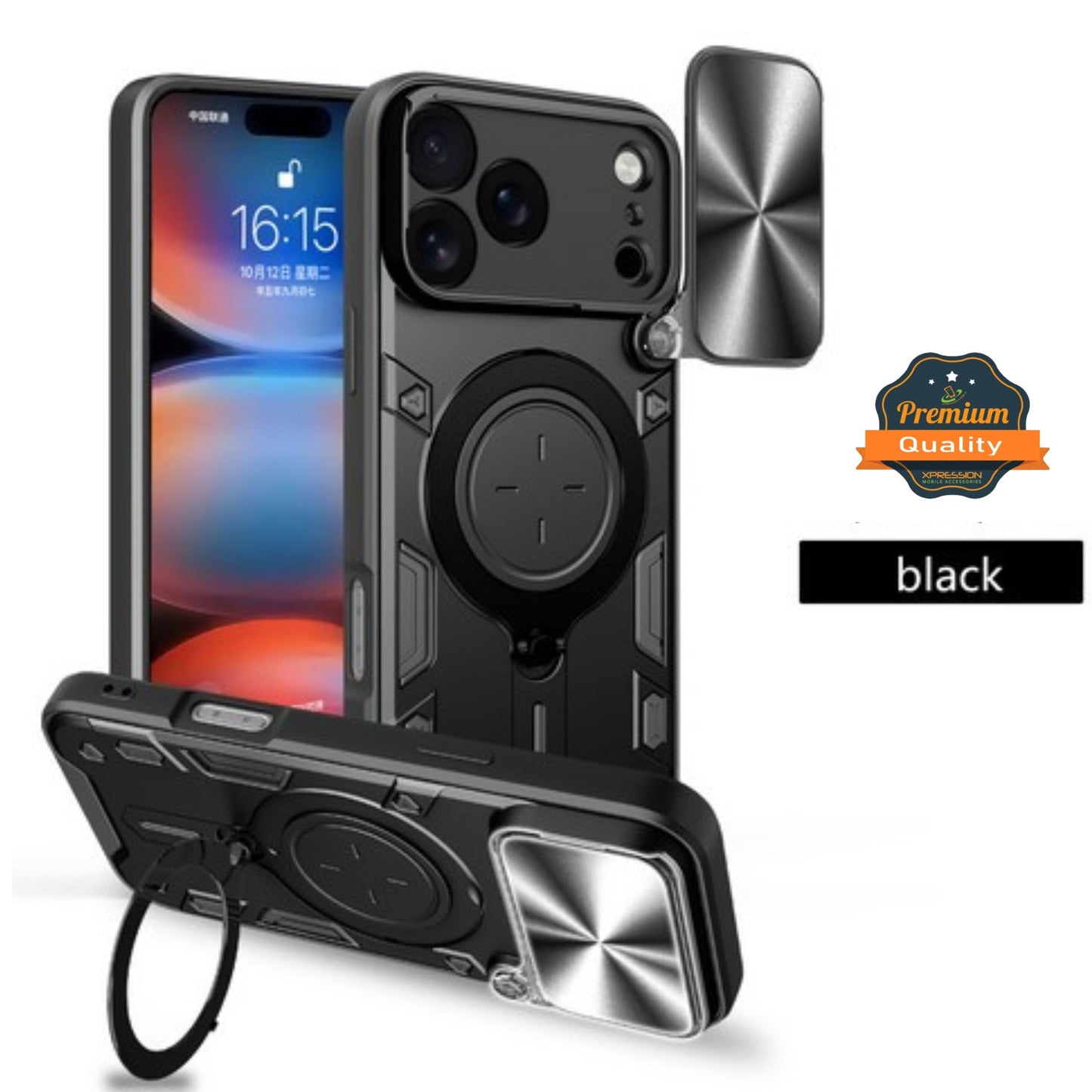 For Apple iPhone 17 Pro Max Hybrid Shockproof with Magnetic Ring Stand, Compatible with Magsafe & Sliding Camera Lens Protector Case Cover