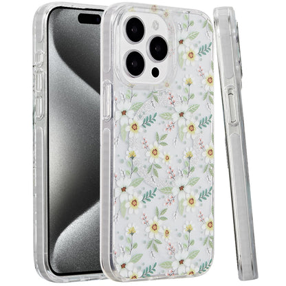 For Apple iPhone 16 Pro Max (6.9") Floral Pattern Design Cute Clear Hybrid Compatible with Magsafe Double Layer Soft TPU Hard PC Case Cover