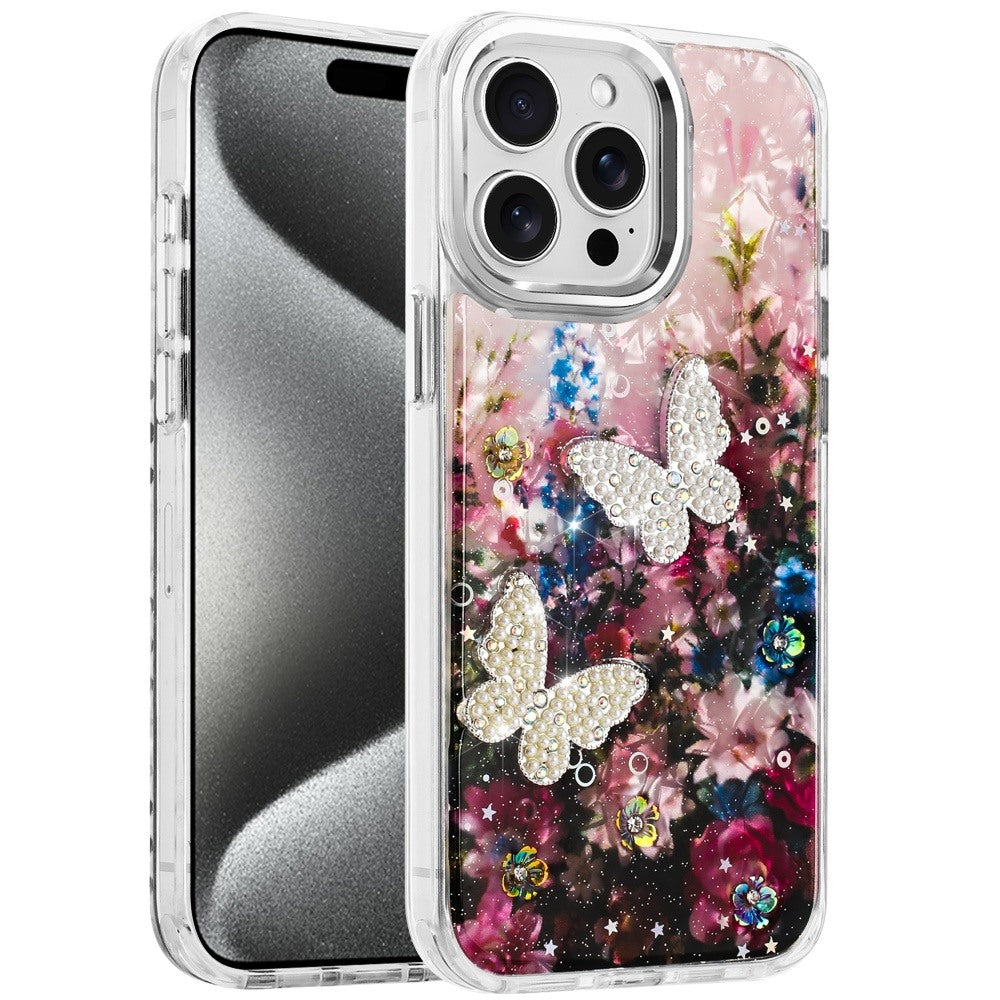 For Samsung Galaxy A36 Epoxy Glitter Flowers Bling 3D Butterfly Fashion TPU Hybrid with Shockproof Protection Case Cover