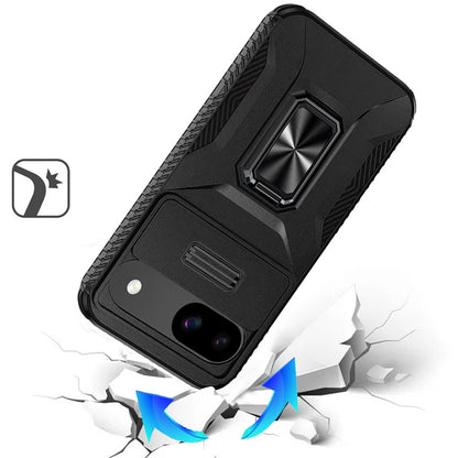 For Google Pixel 9A Case, Camera Cover with Magnetic Rotation Ring Stand, Military Grade Hybrid Hard TPU Shockproof Case Cover