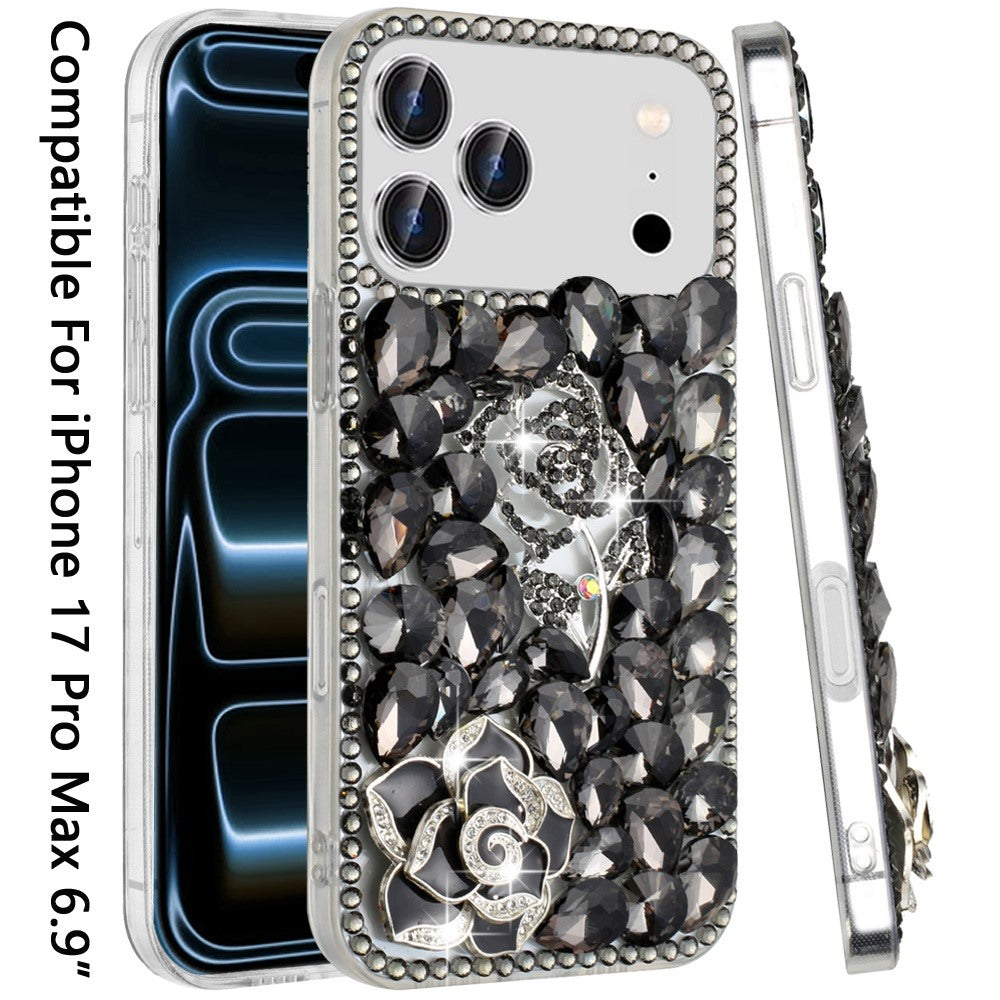 For Apple iPhone 17 Pro Max (6.9") Bling Crystal 3D Full Diamonds Luxury Sparkle Rhinestone Hybrid Protective Case Cover