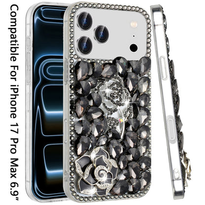 For Apple iPhone 17 Pro Max (6.9") Bling Crystal 3D Full Diamonds Luxury Sparkle Rhinestone Hybrid Protective Case Cover