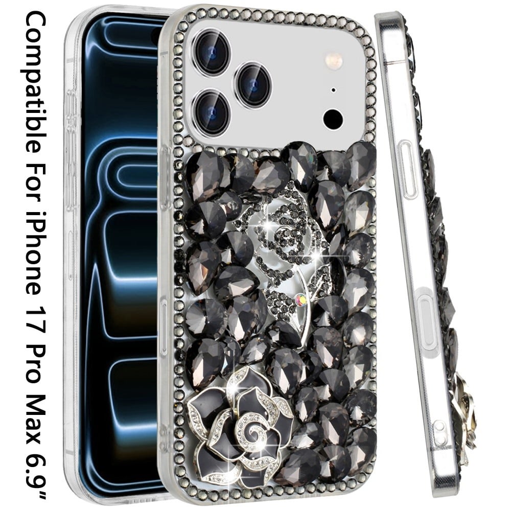 For Apple iPhone 17 Pro Max (6.9") Bling Crystal 3D Full Diamonds Luxury Sparkle Rhinestone Hybrid Protective Case Cover