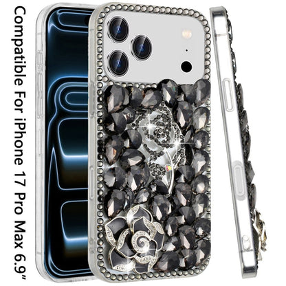 For Apple iPhone 17 Pro Max (6.9") Bling Crystal 3D Full Diamonds Luxury Sparkle Rhinestone Hybrid Protective Case Cover