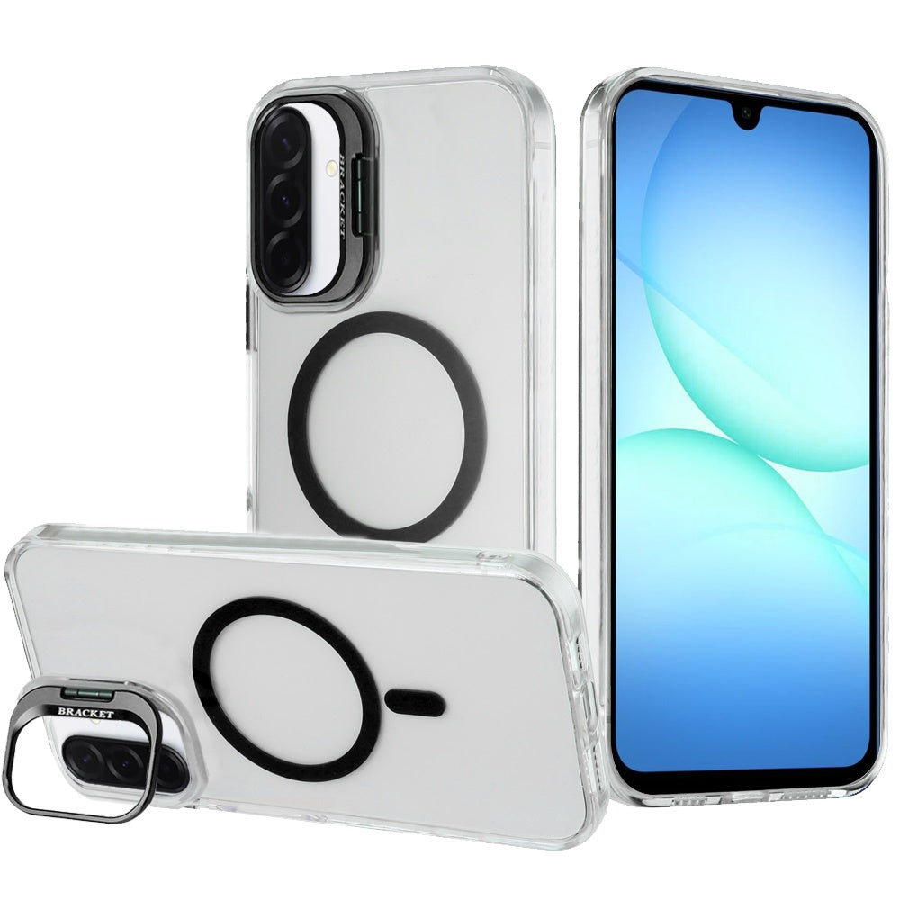 For Samsung Galaxy A17 5G Magnetic Back MagSafe Compatible Transparent Hybrid Drop Protection with Metallic Camera Stand Case Cover