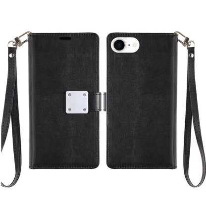 For Apple iPhone 17E /16E Wallet Cases PU Leather with Credit Card /ID /Cash Holder Slot Dual Flip Book Pouch, Stand and Strap Case Cover