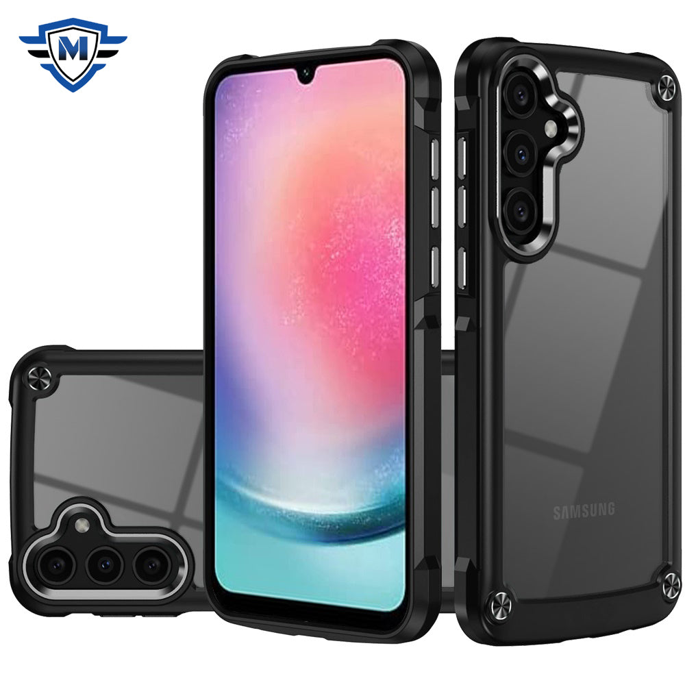 For Samsung Galaxy A26 Ultimate Hybrid Transparent Rubber with Metal Buttons & Camera Edges, Hard TPU Frame Corner Bumper Case Cover