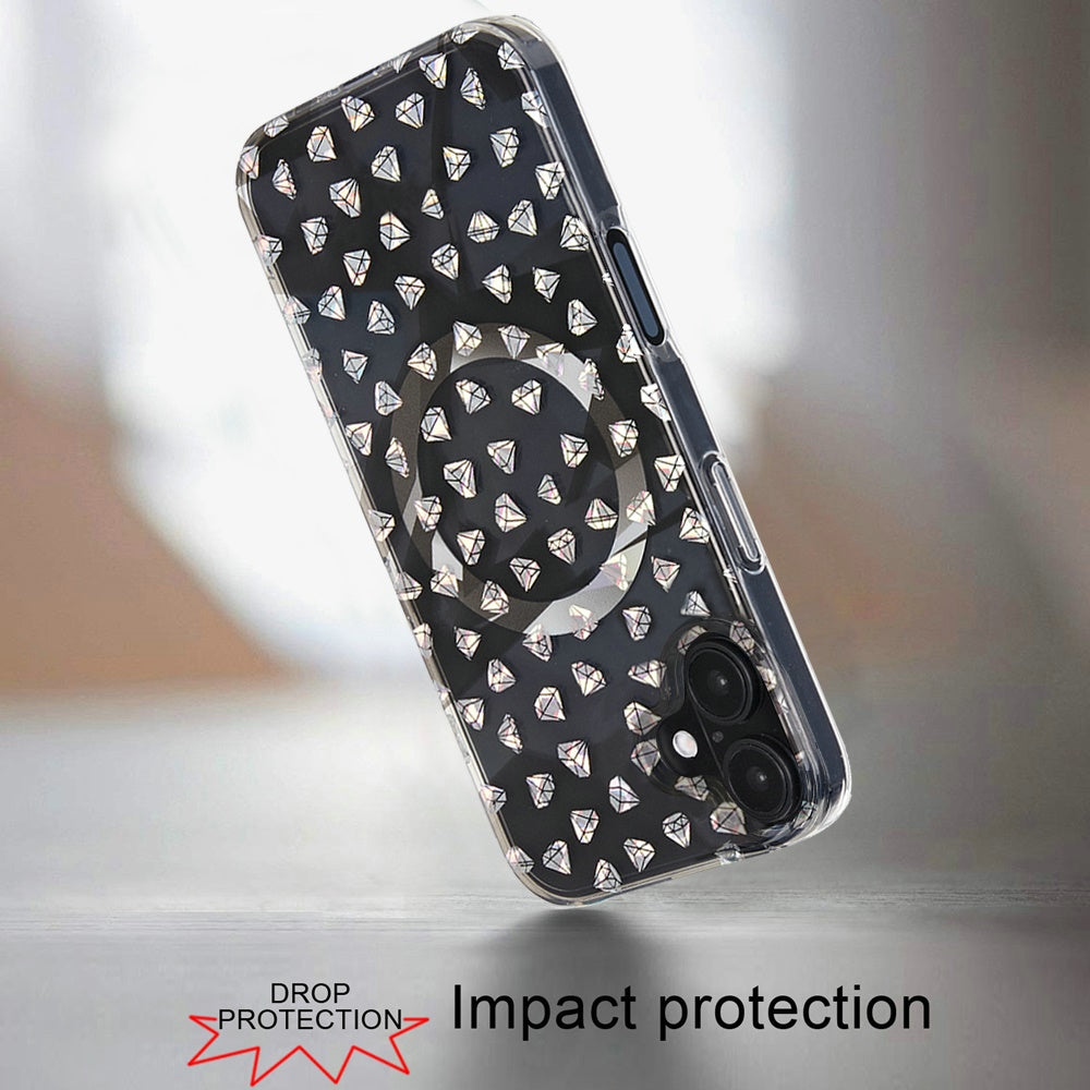For iPhone 16 (6.1") Premium Double Layer IMD Magnetic Hybrid Shockproof Protection Durable Anti Scratch Secure Grip Slim Design Compatible Case Cover Smoke Diamond Holographic