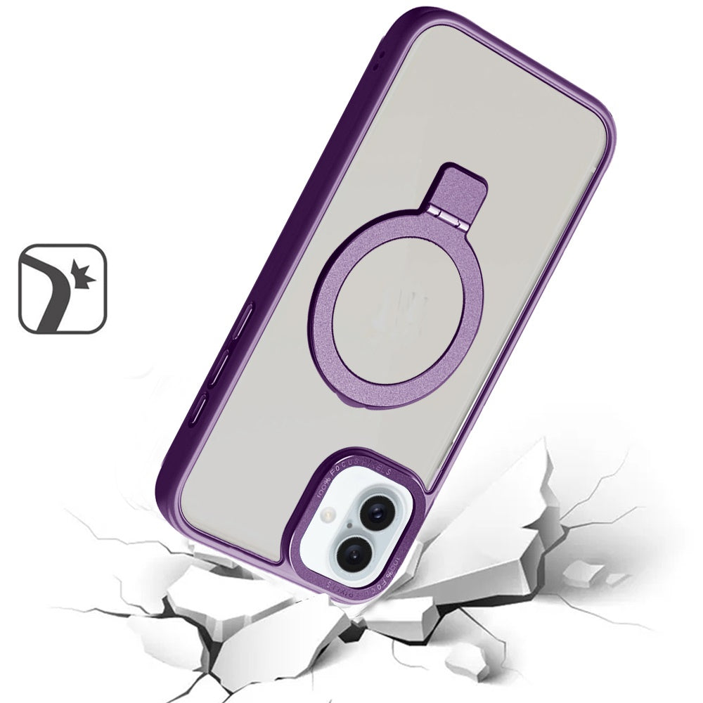 For Apple iPhone 16 Plus (6.7") Magnetic Metal Matte Built-in Compatible with MagSafe Stand Hybrid Shock Armor TPU Case Cover Purple