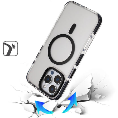 For Apple iPhone 17 Pro Transparent Hybrid with Color-Matched Magnetic Circle, Rubber TPU Frame Hard PC Shockproof Case Cover