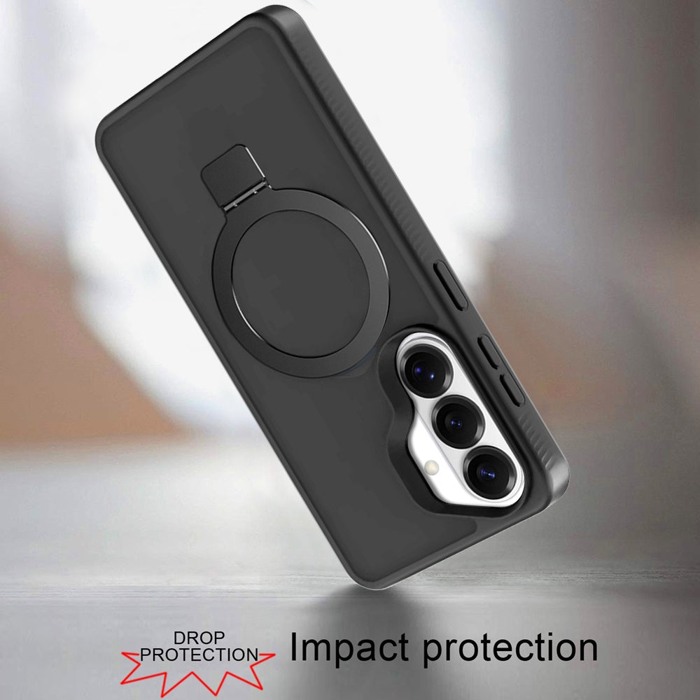 For Samsung Galaxy S23+ / S23 Plus Magnetic Circle Kickstand with MagSafe Compatibility, Matte Skin, Rugged Bumper, and Ring Holder Case Cover Black