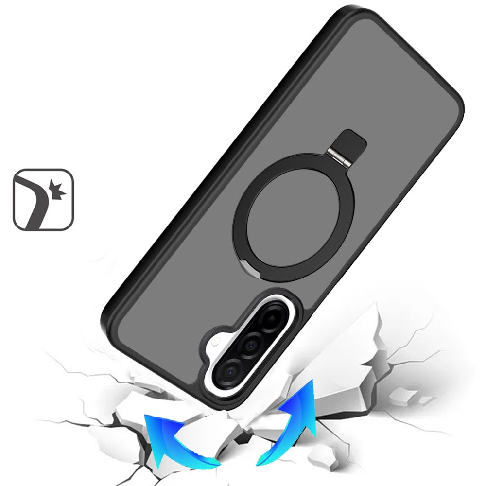 For Samsung Galaxy S25 Edge Magnetic Circle Back with Ring Stand Full Rotation Matte Hybrid Shockproof Case Cover Black