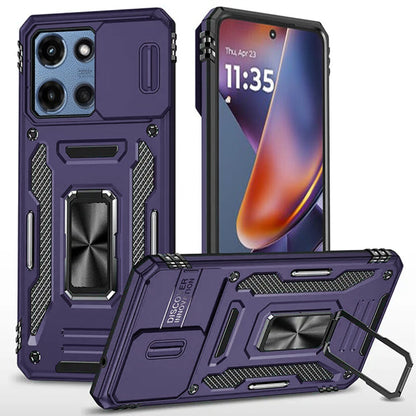 For Motorola Moto G Power 5G 2026 /2025 Tough Hybrid Case with Movable Camera Window & Metal Ring Stand Shockproof Case Cover Cosmic Orange