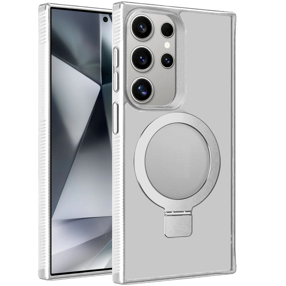 For Samsung Galaxy S25 Ultra Magnetic Circle Kickstand with MagSafe Compatibility, Matte Skin, Rugged Bumper, and Ring Holder Case Cover