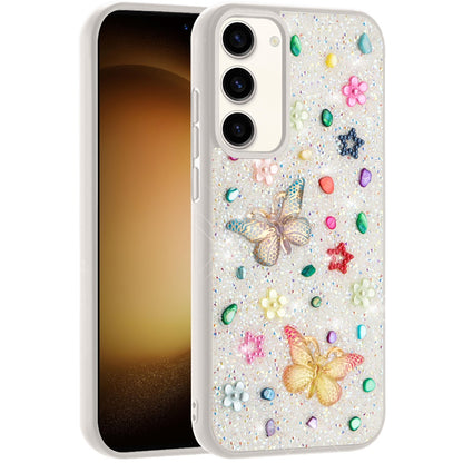 For Motorola Moto G 5G 2025 Diamond Butterfly 3D Glitter Bling Design, Slim Hybrid Sparkle Protective Cover TPU for Women Girls Case Cover White