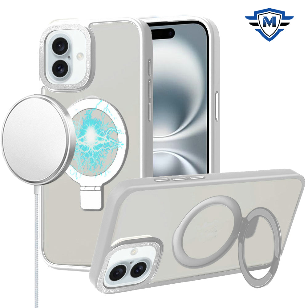 For Apple iPhone 16 Plus (6.7") Premium Magnetic Metal Matte Built-in Compatible with MagSafe Stand Hybrid Shock TPU Case Cover