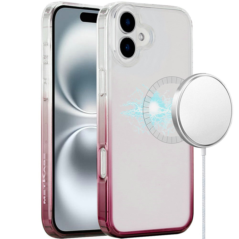 For iPhone 16 (6.1") Transparent Two Tone Gradiant Magnetic Space [Compatible with Magsafe] Hybrid Shockproof Protective Case Cover Two Tone Pink