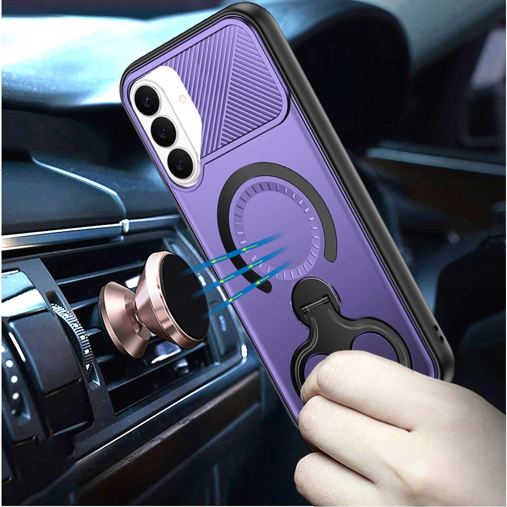 For Samsung Galaxy A36 Hybrid with Invisible 2 Hole Ring Stand Magnetic back Car Mount Friendly Protector Case Cover Black