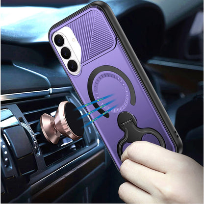 For Samsung Galaxy A36 Hybrid with Invisible 2 Hole Ring Stand Magnetic back Car Mount Friendly Protector Case Cover Black