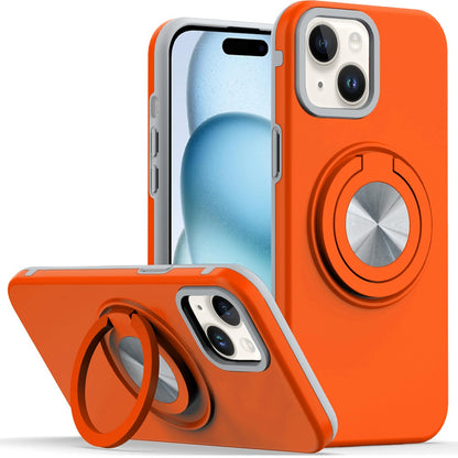For iPhone 15 (6.1") Metal Matte Hybrid with Invisible Rotational Ring Stand, Car Mount Friendly, Military Grade Slim Fit Sturdy Case Cover Cosmic Orange