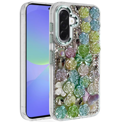 For Samsung Galaxy A37 Muti-Color Floral Fashion Bling Crystal 3D Full Diamonds Stones Sparkle Rhinestone Glitter Hybrid Case Cover