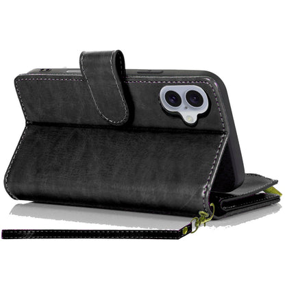 For Apple iPhone 17 (6.3") Leather Wallet Case with Zipper, 9 Card Slots, Cash Pocket, Stand & Strap, Clutch Pouch Design Case Cover
